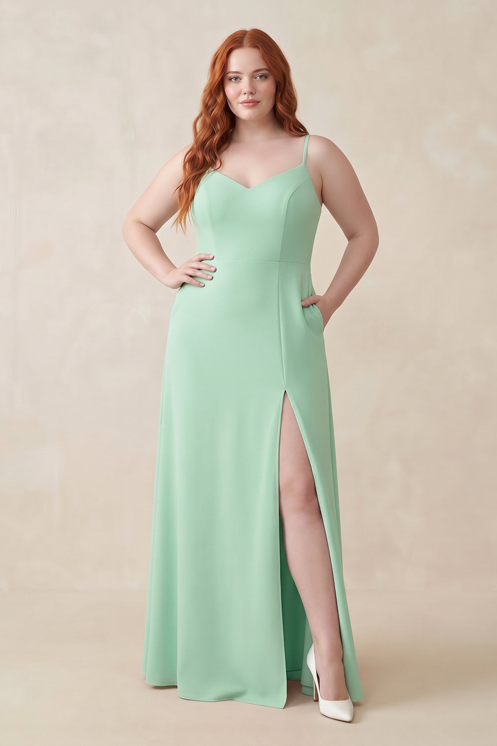 Ruched Sheath Chiffon Bridesmaid Dress in Pale Pistachio
