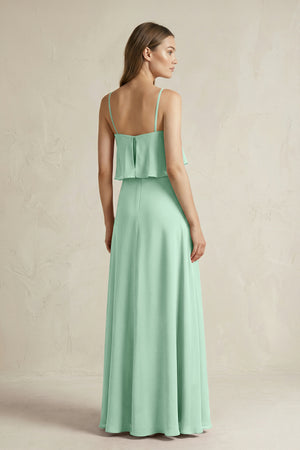 Pale Pistachio Ruffled Spaghetti Strap A-Line Chiffon Bridesmaid Dress in Pale Pistachio (2) | KISSBRIDAL