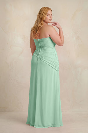 Pale Pistachio Sheath Chiffon Strapless Pleated Bridesmaid Dress (2) [sizeplus] | KISSBRIDAL