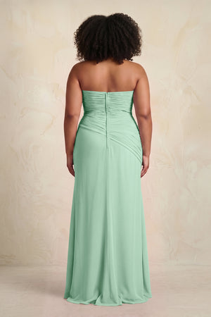 Pale Pistachio Sheath Chiffon Strapless Pleated Bridesmaid Dress (4) [sizeplus] | KISSBRIDAL