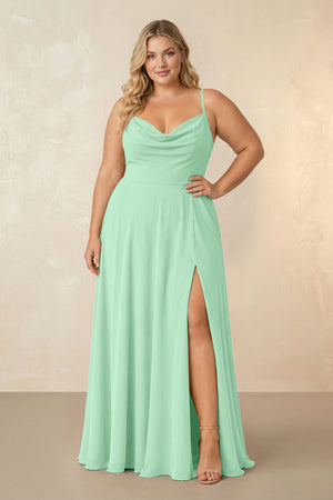 Pale Pistachio Spaghetti Straps Chiffon A-Line Bridesmaid Dress [sizeplus] | KISSBRIDAL