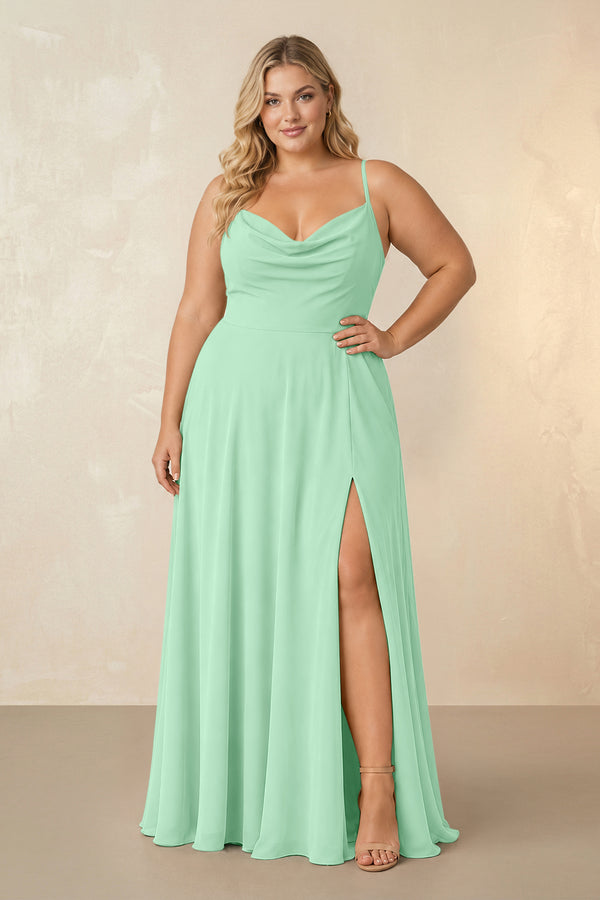 Pale Pistachio Spaghetti Straps Chiffon A-Line Bridesmaid Dress [sizeplus] | KISSBRIDAL