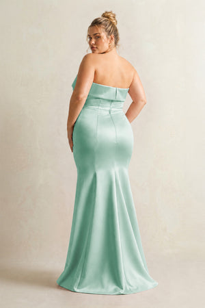 Pale Pistachio Strapless Satin Mermaid Bridesmaid Dress (2) [sizeplus] | KISSBRIDAL