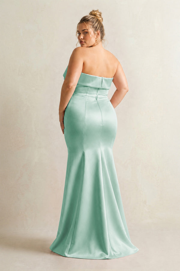 Pale Pistachio Strapless Satin Mermaid Bridesmaid Dress (2) [sizeplus] | KISSBRIDAL