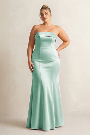 Pale Pistachio Strapless Satin Mermaid Bridesmaid Dress [sizeplus] | KISSBRIDAL