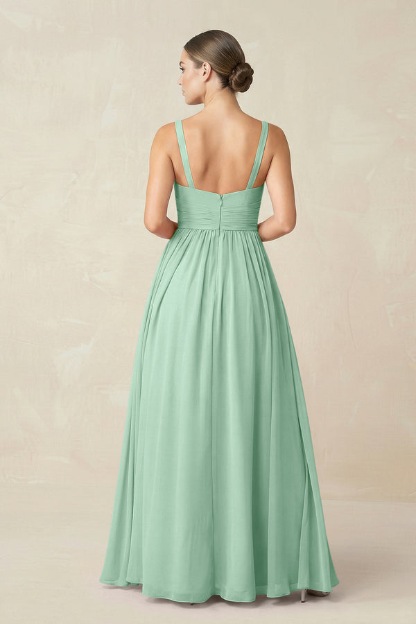 Pale Pistachio Sweetheart A-Line Chiffon Bridesmaid Dress with Slit in Pale Pistachio (2) | KISSBRIDAL