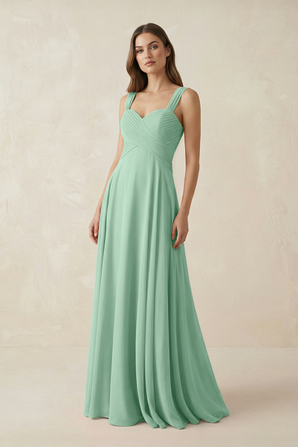 Sweetheart Pleated A-Line Chiffon Bridesmaid Dress in Pale Pistachio