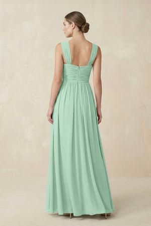 Pale Pistachio Sweetheart Pleated Chiffon A-Line Bridesmaid Dress (2) | KISSBRIDAL