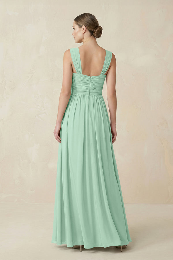 Pale Pistachio Sweetheart Pleated Chiffon A-Line Bridesmaid Dress (2) | KISSBRIDAL