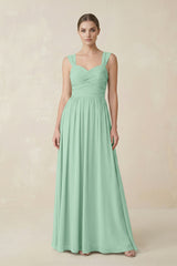 Pale Pistachio Sweetheart Pleated Chiffon A-Line Bridesmaid Dress | KISSBRIDAL