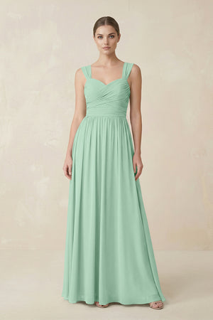 Pale Pistachio Sweetheart Pleated Chiffon A-Line Bridesmaid Dress | KISSBRIDAL