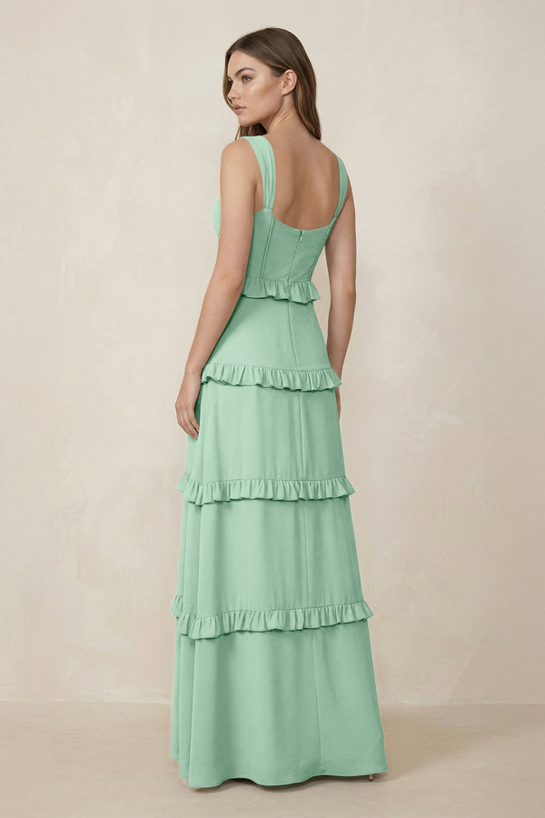 Pale Pistachio Sweetheart Tiered A-Line Chiffon Bridesmaid Dress (2) | KISSBRIDAL