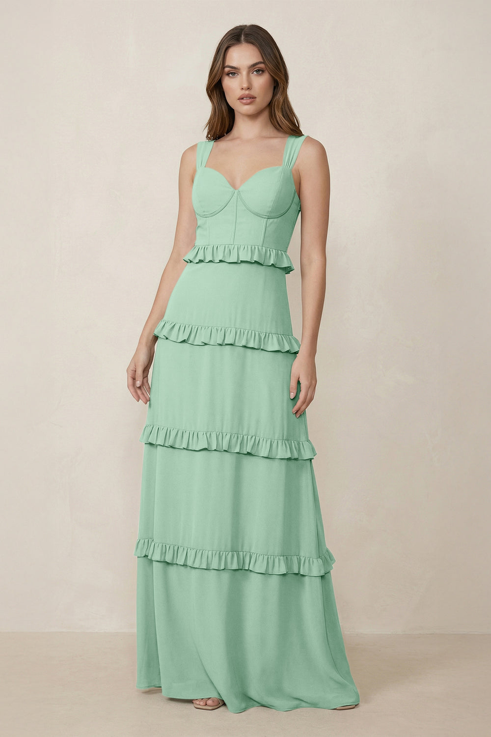 Sweetheart Tiered A-Line Chiffon Bridesmaid Dress in Pale Pistachio