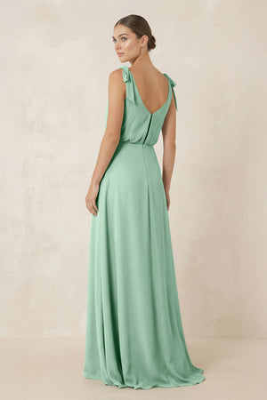 Pale Pistachio V-Neck A-Line Chiffon Bridesmaid Dress (2) | KISSBRIDAL
