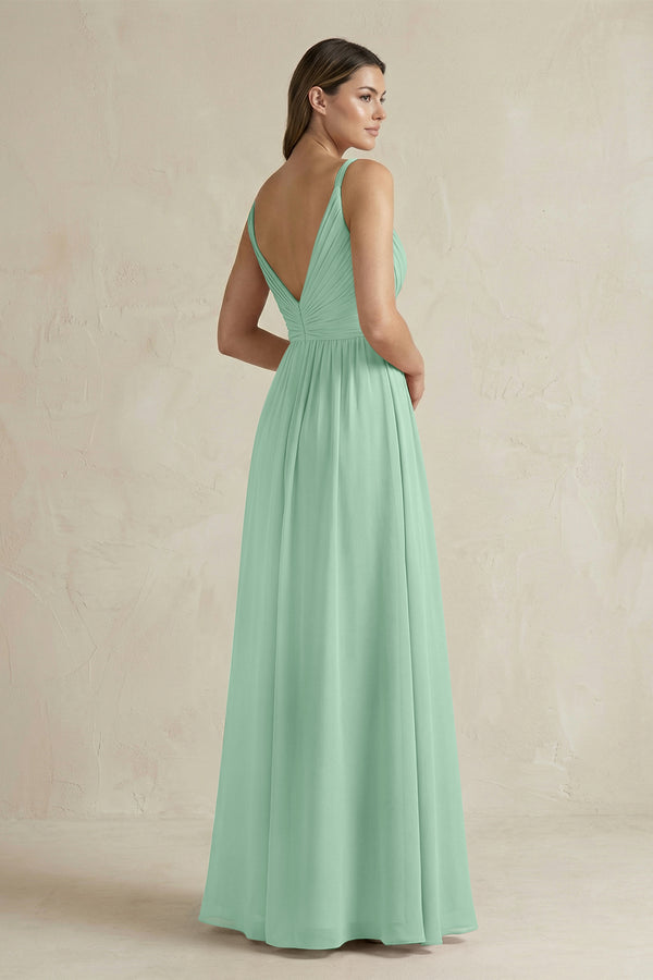Pale Pistachio V-Neck Pleated A-Line Chiffon Bridesmaid Dress (2) | KISSBRIDAL