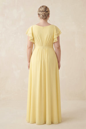 Pastel Yellow Cap Sleeve Ruffled A-Line Chiffon Bridesmaid Dress (2) [sizeplus] | KISSBRIDAL