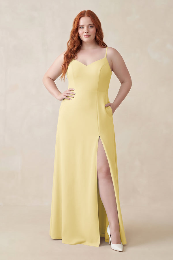 Pastel Yellow Ruched Sheath Chiffon Bridesmaid Dress | KISSBRIDAL