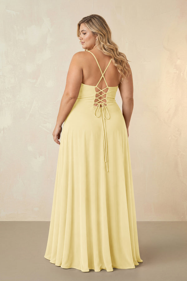 Pastel Yellow Spaghetti Straps Chiffon A-Line Bridesmaid Dress (2) [sizeplus] | KISSBRIDAL