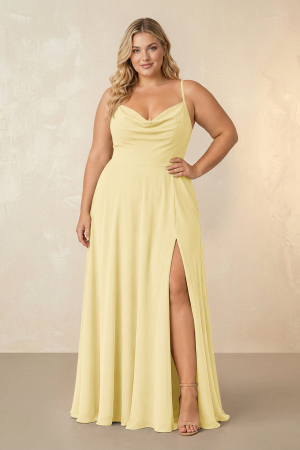 Pastel Yellow Spaghetti Straps Chiffon A-Line Bridesmaid Dress [sizeplus] | KISSBRIDAL