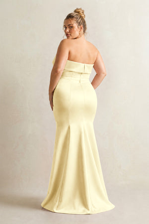 Pastel Yellow Strapless Satin Mermaid Bridesmaid Dress (2) [sizeplus] | KISSBRIDAL