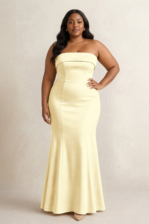 Pastel Yellow Strapless Satin Mermaid Bridesmaid Dress (3) [sizeplus] | KISSBRIDAL