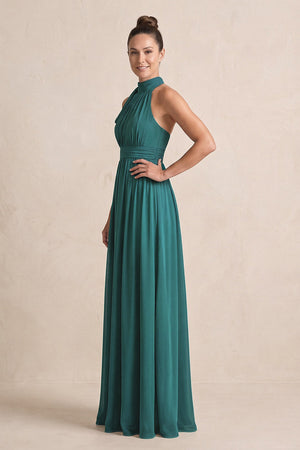 Peacock Teal Chiffon Halter A-Line Mother of the Bride Dress (3) | KISSBRIDAL