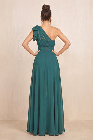 Peacock Teal One-Shoulder Chiffon Mother of the Bride Jumpsuits (2) | KISSBRIDAL