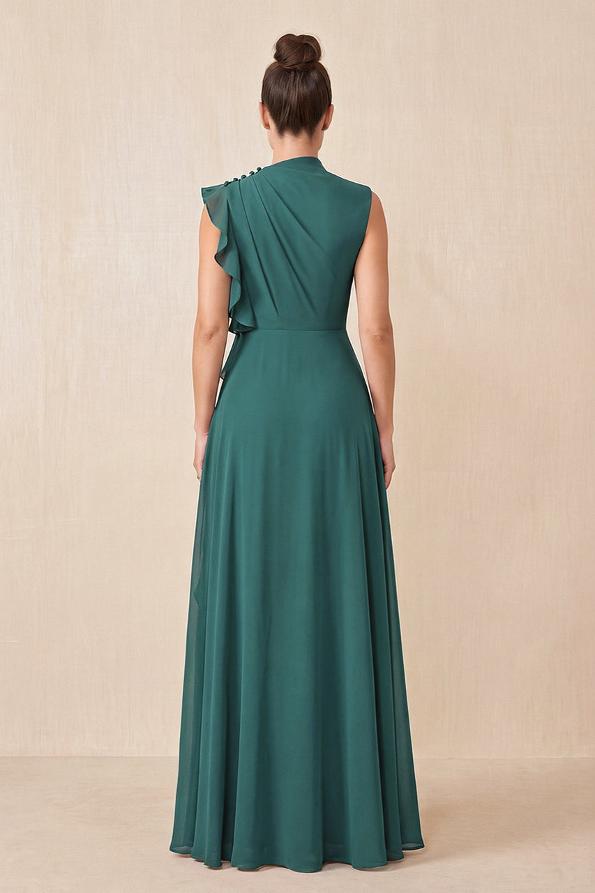 Peacock Teal Ruffled A-Line Chiffon Mother of the Bride Dress