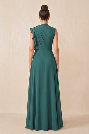 Peacock Teal Ruffled A-Line Chiffon Mother of the Bride Dress (2) | KISSBRIDAL