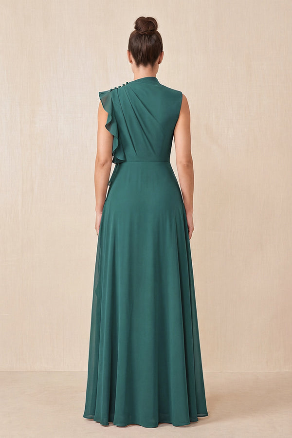 Peacock Teal Ruffled A-Line Chiffon Mother of the Bride Dress (2) | KISSBRIDAL