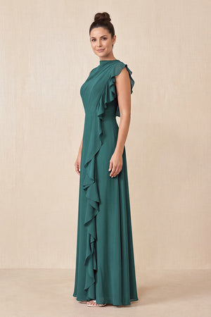 Peacock Teal Ruffled A-Line Chiffon Mother of the Bride Dress (3) | KISSBRIDAL