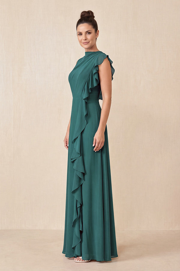 Peacock Teal Ruffled A-Line Chiffon Mother of the Bride Dress (3) | KISSBRIDAL