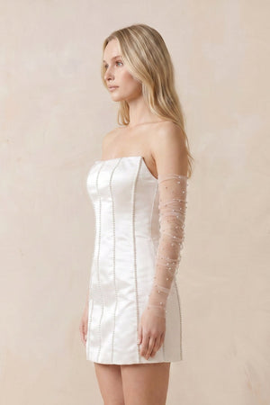 Violette| Pearl Satin Sheath Strapless Wedding Dress in White