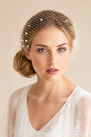 Pearls Vintage Mesh Birdcage Wedding Veils in Ivory - SHE IS ME Wedding Veils