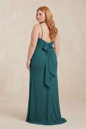 Pine Cowl Neck Sheath Chiffon Bridesmaid Dress with Corset (2) [sizeplus]  | KISSBRIDAL