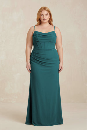 Pine Cowl Neck Sheath Chiffon Bridesmaid Dress with Corset [sizeplus]  | KISSBRIDAL