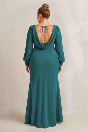 Pine Long Sleeve V-Neck Sheath Chiffon Bridesmaid Dress (2) [sizeplus] | KISSBRIDAL