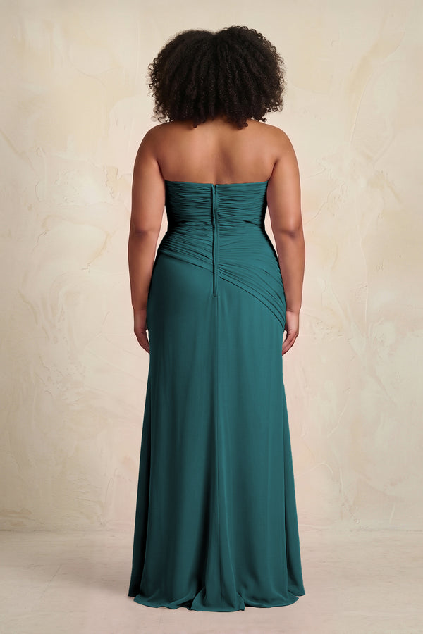 Pine Sheath Chiffon Strapless Pleated Bridesmaid Dress (2) | KISSBRIDAL[sizeplus]