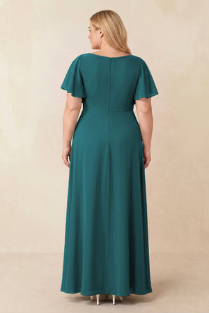 Pine Short Sleeves Bateau A-Line Chiffon Bridesmaid Dress (2) [sizeplus] | KISSBRIDAL