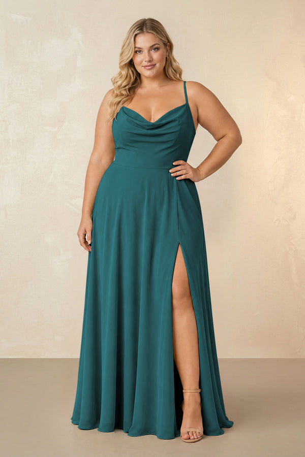 Pine Spaghetti Straps Chiffon A-Line Bridesmaid Dress [sizeplus] | KISSBRIDAL