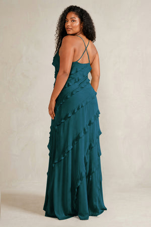 Pine Spaghetti Straps Sheath Stain Ruffled Bridesmaid Dress (4) | KISSBRIDAL[sizeplus]