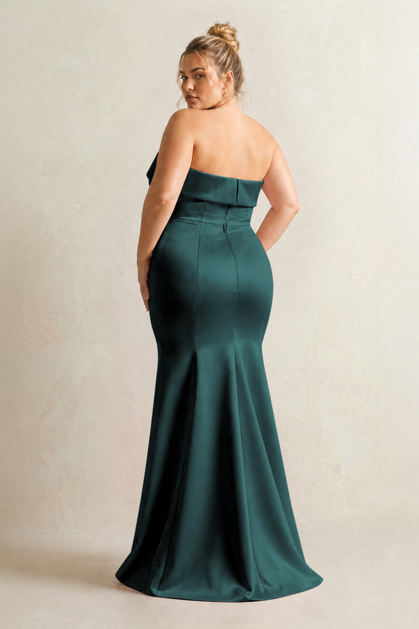 Pine Strapless Satin Mermaid Bridesmaid Dress (2) [sizeplus] | KISSBRIDAL