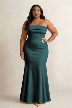 Pine Strapless Satin Mermaid Bridesmaid Dress (3) [sizeplus] | KISSBRIDAL
