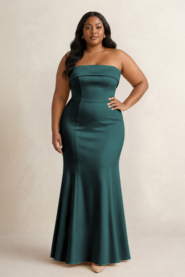 Pine Strapless Satin Mermaid Bridesmaid Dress (3) [sizeplus] | KISSBRIDAL