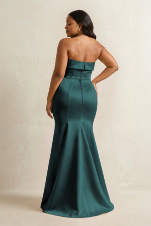 Pine Strapless Satin Mermaid Bridesmaid Dress (4) [sizeplus] | KISSBRIDAL