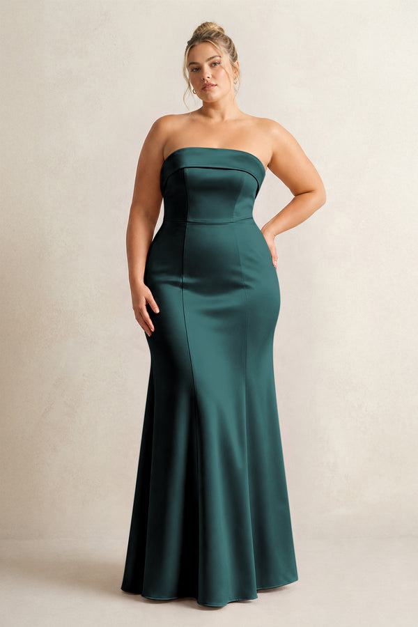Pine Strapless Satin Mermaid Bridesmaid Dress [sizeplus] | KISSBRIDAL