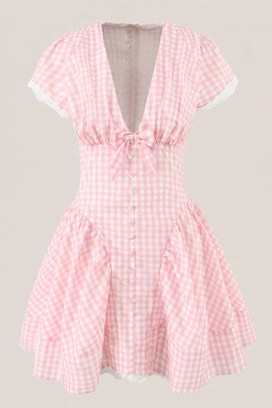 Pink Gingham Cotton A - Line Mini Dress - SHE IS ME Dresses