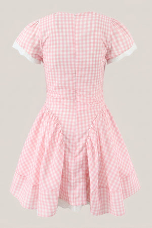 Pink Gingham Cotton A - Line Mini Dress - SHE IS ME Dresses