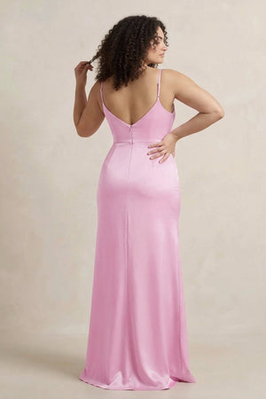 Pink Spaghetti Strap Sheath Satin Bridesmaid Dress (2) [sizeplus] | KISSBRIDAL