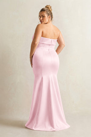 Pink Strapless Satin Mermaid Bridesmaid Dress (2) [sizeplus] | KISSBRIDAL